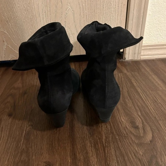 Free People Womens Adella Heeled Ankle Booties Black Draped Suede top Sz 7.5 - Picture 12 of 14